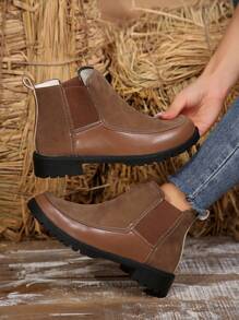 Women's Slip-On  Boots, Autumn/Winter 2024 New British Style Melady Lady Ankle Boots - Brown - View 1
