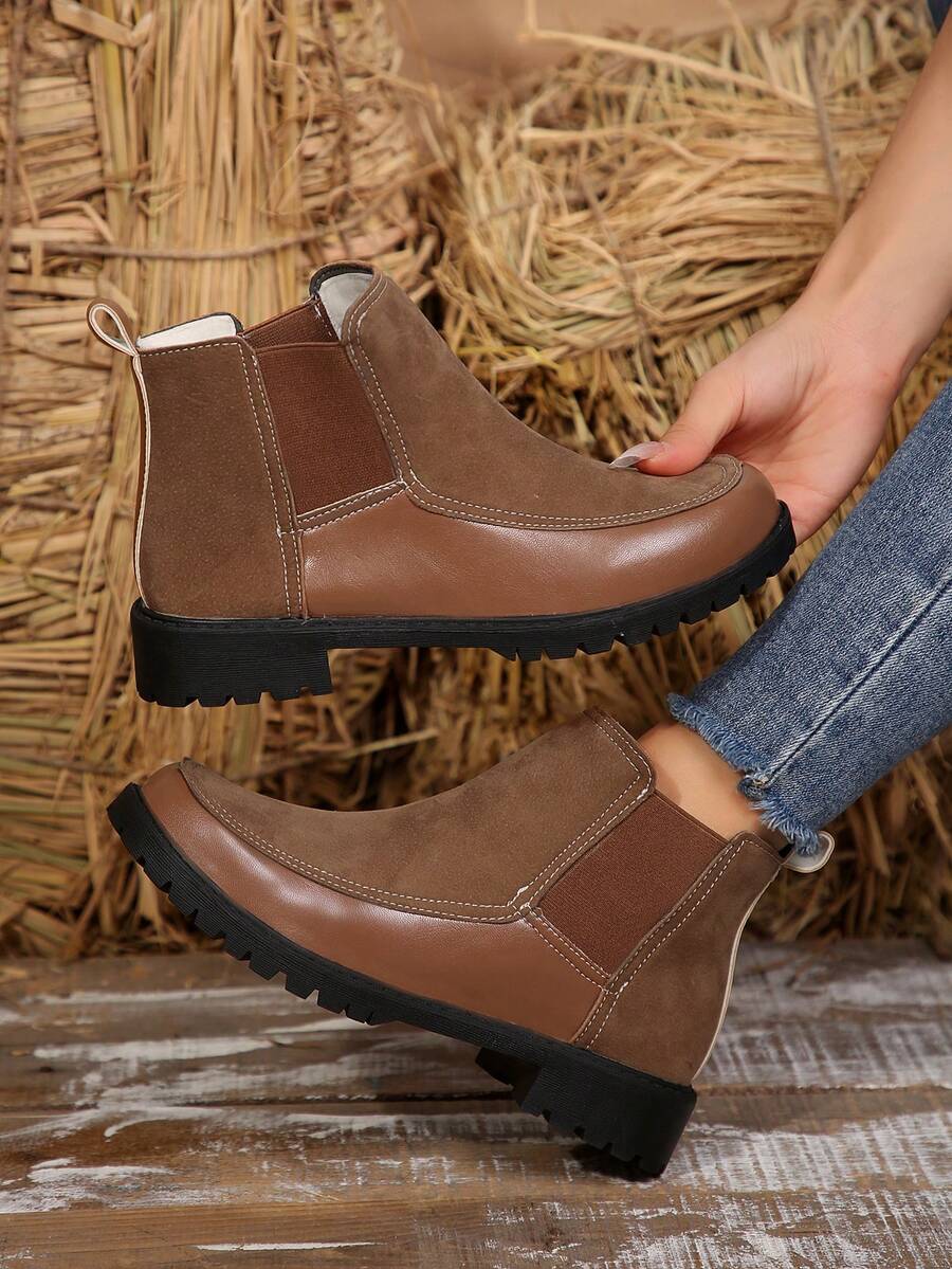 Women's Slip-On  Boots, Autumn/Winter 2024 New British Style Melady Lady Ankle Boots - Brown - View 1