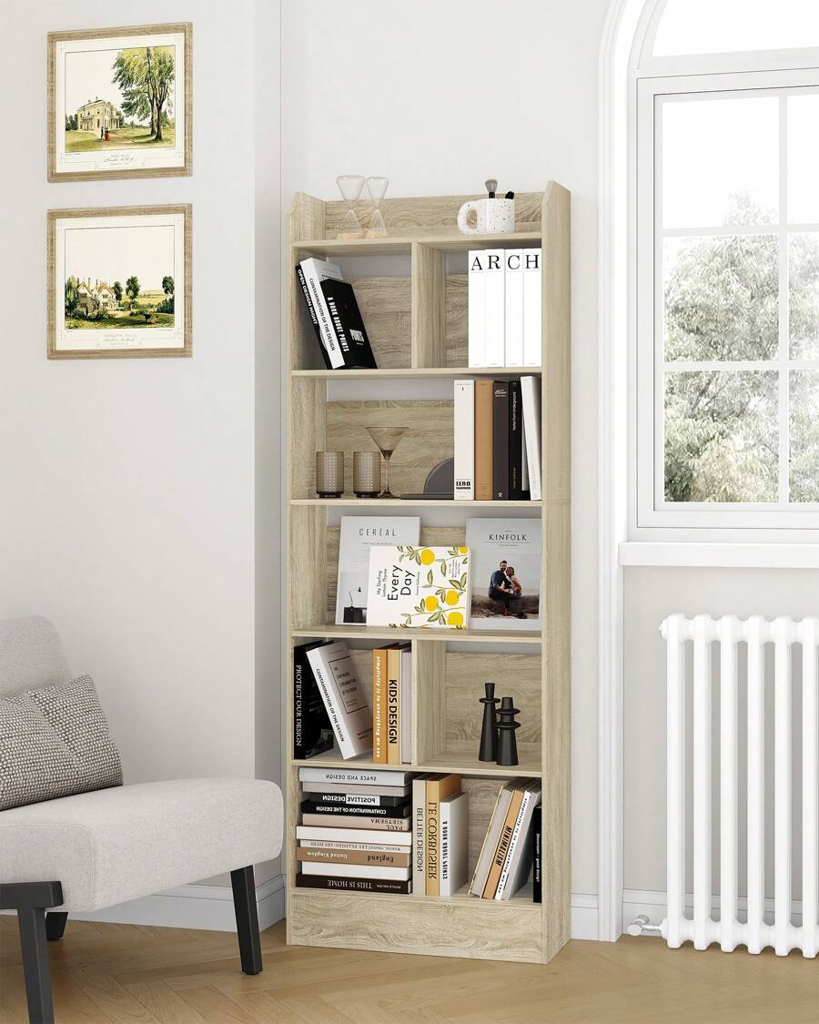 HaluPeit Bookcase, Bookcase, With 6 Compartments, Storage Shelf, Standing Shelf, For Living Room, Office, Bedroom, 24 X 60 X 170 Cm