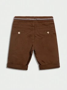 Young Boys Elastic Waist Embroidery Design Casual Woven Shorts - Coffee Brown - View 3