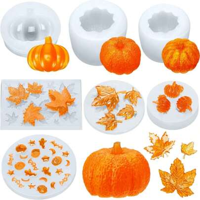 7 Pieces Fall Thanksgiving Theme Silicone Mold Pumpkin Maple Leaves Fondant Mold Mini 3D Pumpkin Maple Leaves Mold For Autumn Harvest Making Cupcake Chocolate Cookie Fondant Cake Decoration Decor Favors Supplies Decor Decorations Home