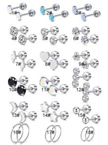 CIZME 2 piezas Pendientes de cartílago con circonita cúbica y ópalo plateado, anillos para el labio, joyería de piercing para cartílago/trago/hélice/concha, pendientes de cartílago/trago/hélice de acero inoxidable para mujer, pendiente de cartílago de 16G, pendientes de hélice con respaldo plano para cartílago, concha, joyería de piercing para mujer, pendientes de trago de 16G para mujer, pendientes de cartílago con respaldo plano de acero inoxidable, pendientes de botón con respaldo plano para labrete, concha, hélice, cartílago, trago, joyería de piercing