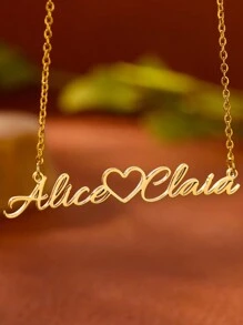 1pc Customized Couple Name Pendant Necklace, Personalized Heart-Shaped Nameplate Necklace, 18K Gold Plated Stainless Steel Adjustable Chain, Custom Jewelry Fashion Accessory, Ideal Gift For Valentine's Day, Birthday, Anniversary, Silver, Gold, Fashionable, Autumn , Minimalist, Casual, Vintage, Customized, Personalized, Unique, Suitable For Girlfriend, Mom, Family, Friends, Daughter - Yellow Gold - View 7