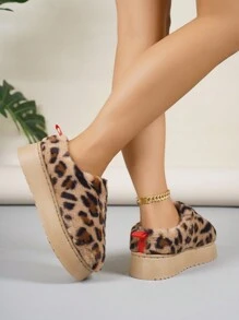 Women's Leopard Fluffy Bag Head Thick-Soled Thermal Lined Soft, Stylish, Comfortable And Warm Casual Shoes, Can Be Worn Outdoors, Loafers For Home