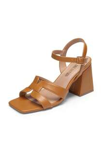Women Elegant Ankle Strap Chunky Heeled Sandals, Square Open Toe High Heeled Sandals For Spring And Summer