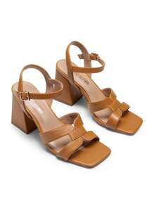 Women Elegant Ankle Strap Chunky Heeled Sandals, Square Open Toe High Heeled Sandals For Spring And Summer