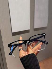 1 Pair Black Square Frame Street Style Fashion Glasses With Rivet Details - Multicolor - View 3
