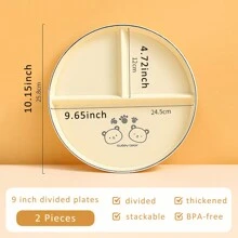 Pet Little Bear Cartoon Unbreakable Divided Plates For Kids Adults, Dishwasher & Microwave Safe Compartment Plates, Lightweight Reusable Plastic Portion Control Plates, And Healthy,Kitchen,Christmas Gift