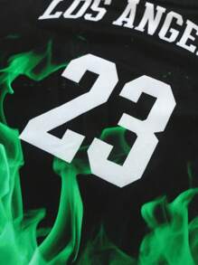 Purechapter 夏季青少年男孩休閒運動快乾網布兩件套，平領設計，字母與火焰圖案無袖背心＋短褲 - 綠色 - 查看 5