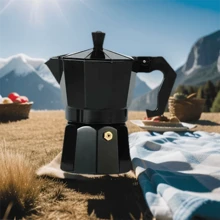Italian Style Aluminum Moka Pot Regular Black European Coffee Maker Octagonal Coffee Pot Filter Coffee Pot School Supplies Back To School
