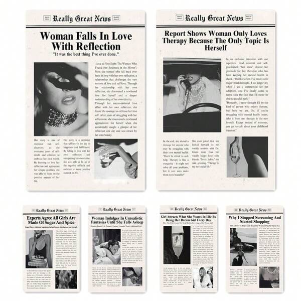 2 pezzi Arte murale in tela Funky Vintage Poster con citazioni motivazionali alla moda ispirate alle ragazze con stampe di giornali neri e bianchi del cart disco bar, decorazione murale moderna preppy per appartamenti e camere da letto, senza cornice