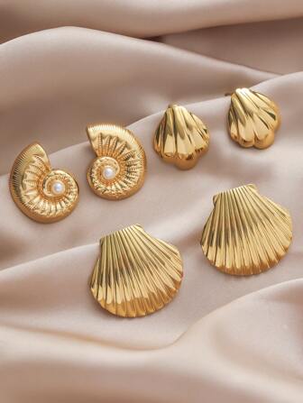 1pair Tropical Island Style Ocean Shell Conch Element Simple And Chic Stainless Steel 18K Gold Plated Earrings, Suitable For Women's Daily Work, Travel, Date, Party And Festive Gift Giving