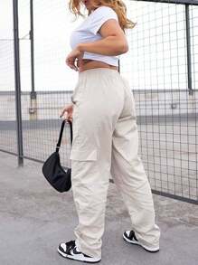 Calça Cargo Sarja e Jeans feminina Bolsos lateral Skate  Costura - Caqui - Visão 2