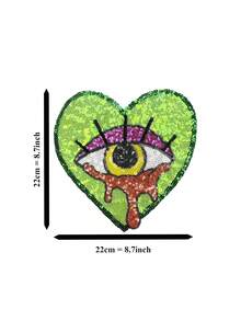 1入組大尺寸多彩愛心眼睛布標貼，熱轉印亮片貼片，適用於服裝裝飾刺繡，時尚條紋裝飾衣服 - SQ-048-GREEN - 查看 4