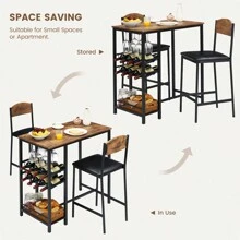 Bar Table Set Of 2 With Footrest, Kitchen Dining Table With 2 Upholstered Chairs, Small Space Counter Height Barstools For Counter Bar, Sturdy And Durable, Easy To Assemble, Rustic Brown