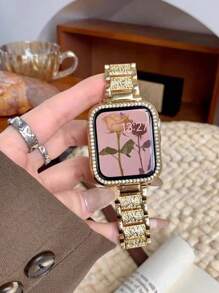Bande de montre complète en métal à strass compatible avec la bande de montre Apple, sangle de montre Apple à la mode pour les séries Ultra / SE / 8/7/6/5/4/3/2/1 de 38mm/40mm/41mm/42mm/44mm/45mm/49mm