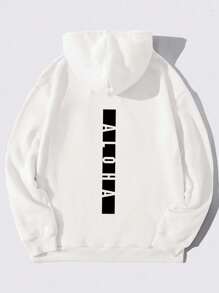 Hombres Capucha con estampado de letra con bolsillo de canguro con cordon - Blanco - Ver 1
