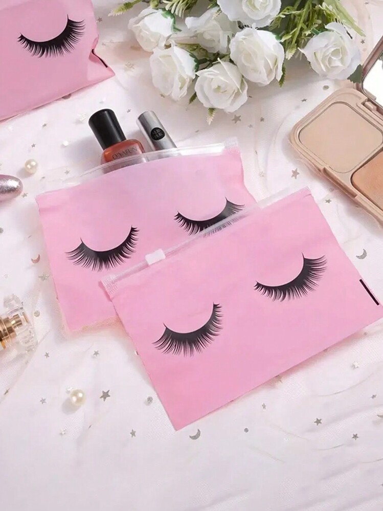50pcs Transparent Pink False Eyelashes Storage Bag Cosmetic Organizer Tool, Self-Sealing Bag For Cosmetics Packaging And Clothing Ziplock Seal Bag. - Multicolor - View 5
