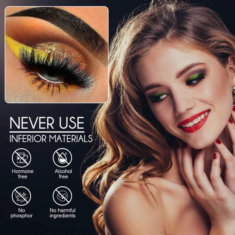 聚會聚會自粘人造水貂睫毛，免膠，歐美風格3D眼睫毛，配有眼影和眼線貼紙 - 附閃片/水鑽款 - 查看 1