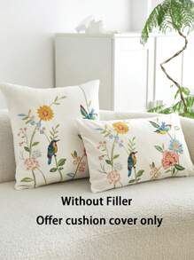 1入組彩色鳥花刺繡枕套，適合家居裝飾，全季節裝飾枕套 - 彩色 - 查看 5