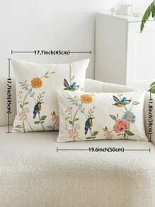 1入組彩色鳥花刺繡枕套，適合家居裝飾，全季節裝飾枕套 - 彩色 - 查看 4