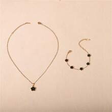 1 Set Exquisite Lucky Clover Jewelry Set - 18K Gold Plated, Acrylic Mosaic, 304L Stainless Steel Flower Bracelet And Pendant Necklace Set, Ideal Gift For Girls And Friends, Fashion Accessory Suitable For Any Occasion Valentines