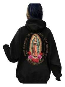 Hoodie Impresa Diseño virgen De Guadalupe Espalda Sudadera - Negro - Ver 2