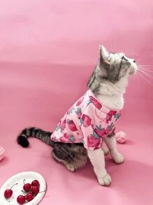 1 pieza Sudadera con capucha y peluche para mascotas con estampado rosa, con patrones de letras y fresas (letras al azar), con gorra sin viento, cálido para gato y perro, adecuado para deportes al aire libre y tiempo libre en otoño e invierno. - Multicolor - Ver 6