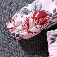 Young Girl Winter Thermal Lined Hooded Zipper Jacket With Floral Pattern, Outdoor Clothing - Pink - View 5