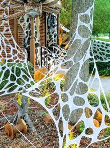 Decoraciones de Halloween para exteriores Telaraña de araña: Corta tu propia red de pescar gigante elástica de ganado. Decoración de casa embrujada con telarañas, decoración de Halloween con telaraña de araña blanca artificial elástica para escenas de fiesta de miedo en casa, decoración navideña