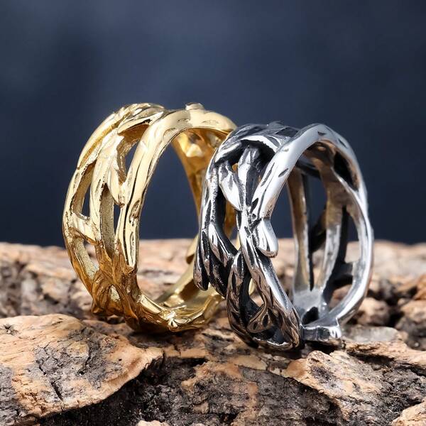 1 Piece Waterproof Stainless Steel Hollow Thorn Crown Gold Plated Silver Men Ring