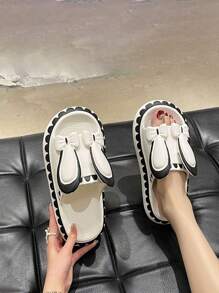 Sandalias De Moda Para Dama Diseño Moño Orejas De Conejo, Sandalias EVA Plana Antideslizantes De Primavera Y Verano Para Hogar Y Vacaciones - Blanco - Ver 3