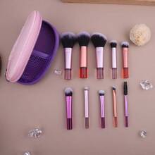 10支含袋小型化妝刷套裝，內附收納袋，超便攜，適用於旅行，尼龍毛刷，ABS塑料手柄，無香料，適用於所有皮膚類型，附有小型收納袋，化妝刷，收納袋，套裝，外出美容必備化妝刷 - 彩色 - 查看 3