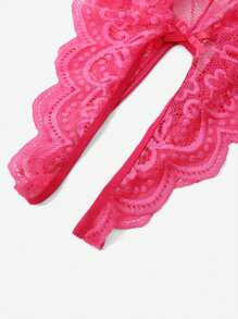 蕾丝开裆性感内衣紧身衣，弹力诱惑时尚紧身衣，连体紧身衣（不可拆卸），外出 - 玫紅色 - 查看 9