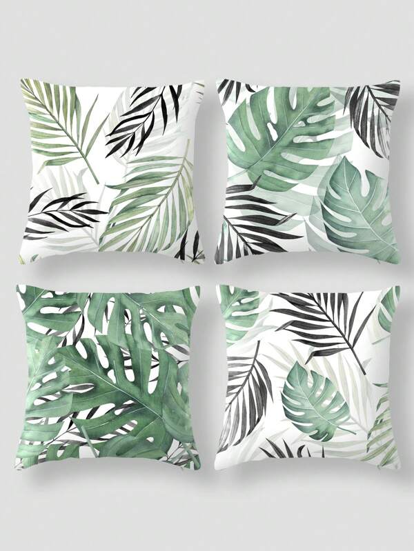 Conjunto de 4 piezas de fundas de almohada impresas de hojas verdes de varios tamaños, fundas de almohada lavables para interiores/exteriores para decoración del hogar, cama, sofá, cojines de silla, suministros para el día de la madre, bodas, cumpleaños, fiestas, decoraciones de telas, decoraciones de cojines para el hogar y oficina con moda digital impresa sencilla y adecuado para cualquier temporada. También se utiliza para almohadas impresas para coche o como cojines de descanso para cama y sofá