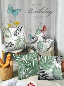 4入組綠葉多尺寸印花枕套，室內/室外洗淨靠墊套，適用於家庭裝飾，床上、沙發、椅子坐墊套，春季/夏季母親節、婚禮、生日、派對用品，節日數字印花時尚簡約辦公室裝飾，家居裝飾坐墊套及紡織裝飾，汽車禮品印花抱枕，床上和沙發靠墊，家庭沙發靠墊，汽車靠頭墊套，辦公室坐墊套 - 彩色 - 查看 2