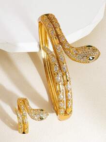 2 Unids/set De Joyería De Diseño De Tornillo De Moda, Conjunto De Pulsera Y Anillo De Latón, Decoración De Circonia Cúbica, Regalo De Cumpleaños Dorado Para Mujer - Negro - Ver 6