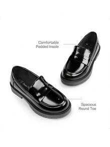 Girls Loafers Chunky Platform Penny Loafers School Uniform Slip On Dress Shoes Round Toe Comfortable - Black - View 5