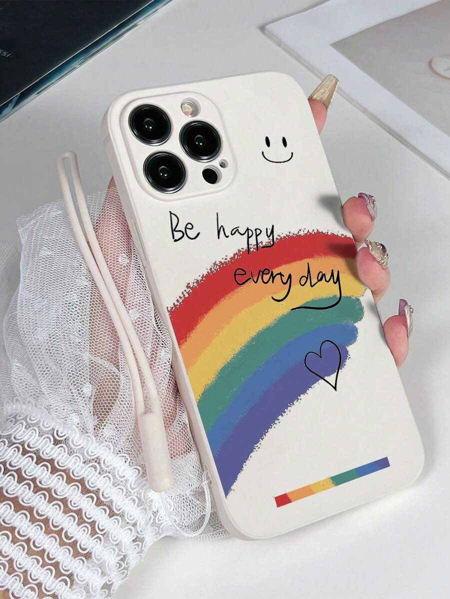 1 件白色 TPU 笑脸、心形、彩虹图案防震手机壳和 1 件白色硅胶挂绳，适用于 /Android///OPPO 手机 - 彩色 - 查看 1