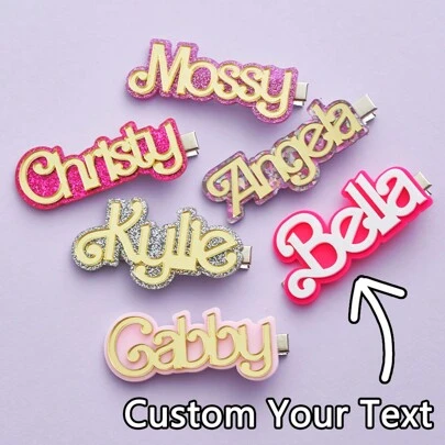 Phụ kiện tóc acrylic khắc tên theo yêu cầu, kẹp tóc và ghim cài tóc cá nhân hóa, lý tưởng cho các bé gái, món quà hoàn hảo cho gia đình và bạn bè. Đính kim sa, thời trang, dễ thương, đơn giản, Kawaii, Y2K, thời trang mùa thu, thường ngày, thời trang những năm 2000, dễ thương. Món quà lý tưởng cho bạn gái, gia đình, bạn bè, ông bà, trẻ em nhân dịp tốt nghiệp, đám cưới, Giáng sinh, mùa đông, mùa thu.