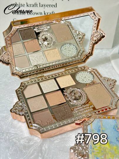 COLORROSE 哑光丝滑粉状眼影盘，多功能彩妆盘，显色度高，持久哑光眼影，轻盈柔滑，带镜子、高光、修容和腮红