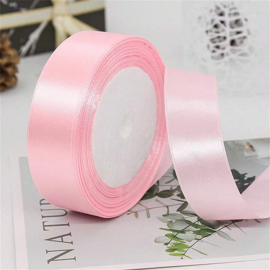 Size: 2.5cm/0.98in, 25 Yards, Roll Pink Satin Ribbon Polyester Fabric, Suitable For Making Bows And Decorating For Festivals Such As Christmas And Weddings,Christmas Valentine Day - Pink - View 1