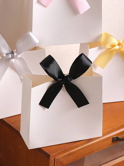 5pcs Thick Paper Gift Bags With Assorted Color Ribbons, Suitable For Wedding Favor Packaging, Birthday Party Gift Boxes, Party Favor Bags, Holiday Gift Decoration, Wedding Decor And Other Occasions