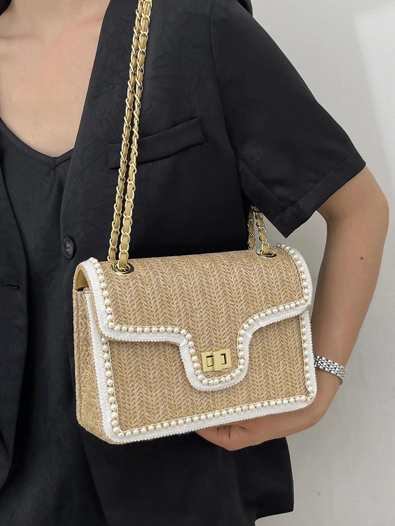 Borsa Shopper Intrecciata Eternel In Ecopelle Blu - Grande, Elegante, Con Cerniera E Spallacci Regolabili - Foto 1