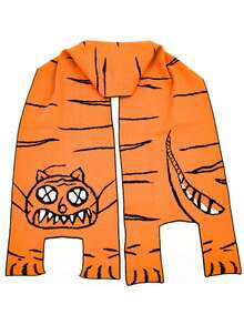 1pc Autumn/Winter Cartoon Tiger Jacquard Scarf Shawl, Versatile Decorative Wear For Daily Use, Gift - Multicolor - View 5