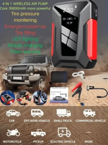 Una bomba de aire inalámbrica multifuncional portátil, con encendido de automóvil, iluminación de emergencia, pantalla digital precisa, parada automática, bomba de aire para automóvil, inflador de neumáticos de juguetes inflables