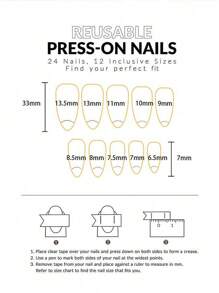 24 piezas de uñas postizas negras brillantes de longitud media con diseño geométrico fresco, uñas de almendra, suministros para uñas - Negro - Ver 5