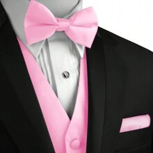 Sizes XS To 6XL Men's 3-Piece Tuxedo Vest Set – Satin Waistcoat With Bow Tie And Pocket Square For Wedding, Prom, Formal Events - 粉色 - 查看 4