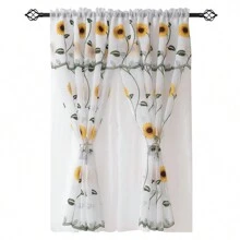 1 Pieza Cortina De Ventana 2.0*1.50mts Estampado De Girasol Incluye Traslucida - Unitalla - Ver 2