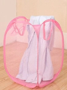 Mesh Pop Up Square Laundry Basket Storage Toy Organizer Bag Collapsible Clothes Baskets For Dorm - Pink - View 4